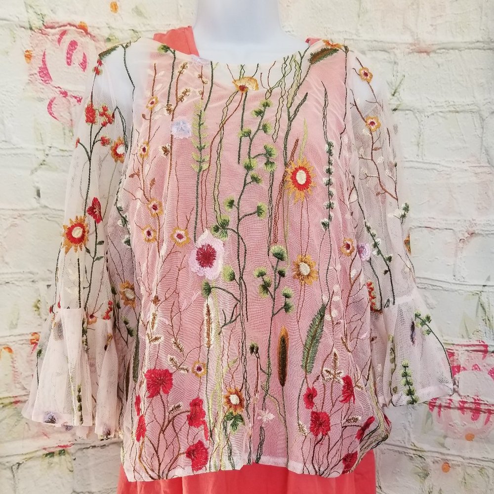 Cynthia Rowley Embroidered Mesh Top X-Large